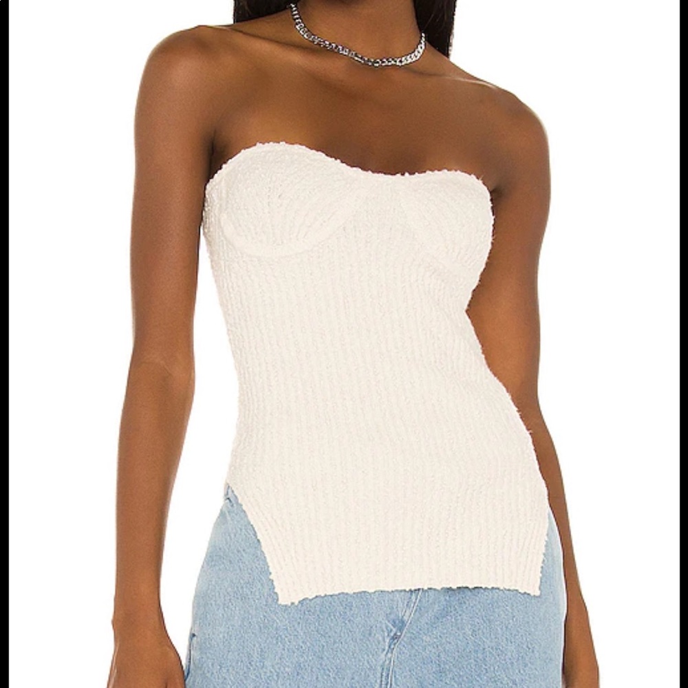 Helmut Lang Boucle strapless top